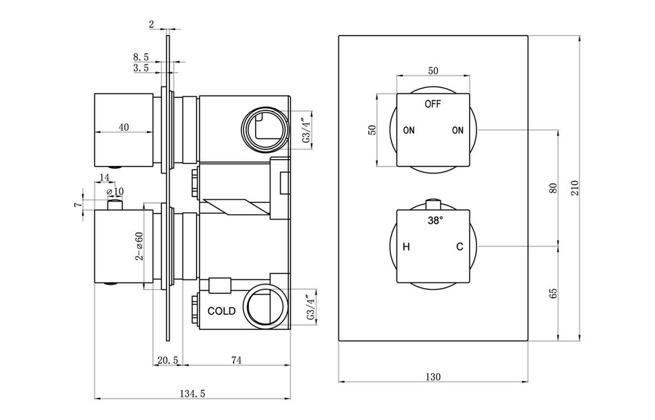 Opulent Parker Thermostatic Two Outlet Twin Shower Valve - Brushed Brass (OBC108592)