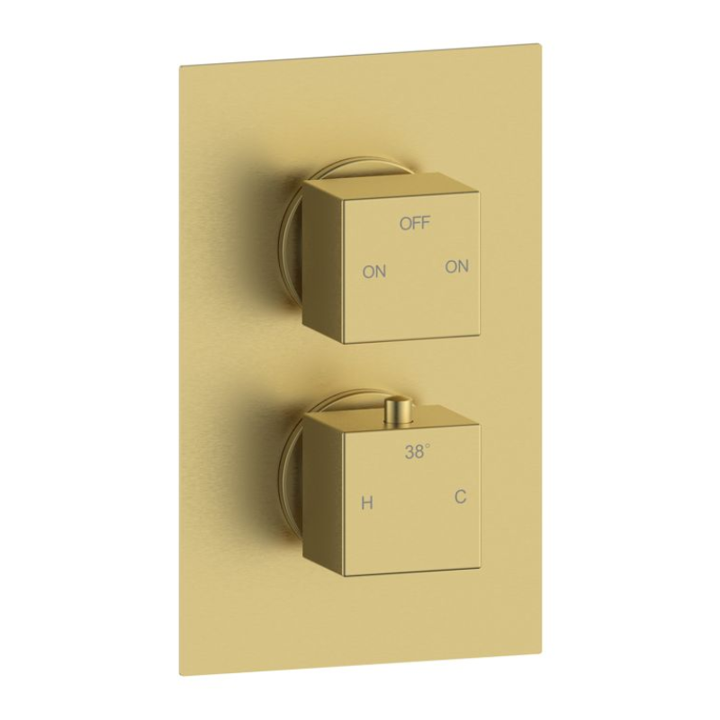 Opulent Parker Thermostatic Two Outlet Twin Shower Valve - Brushed Brass (OBC108592)