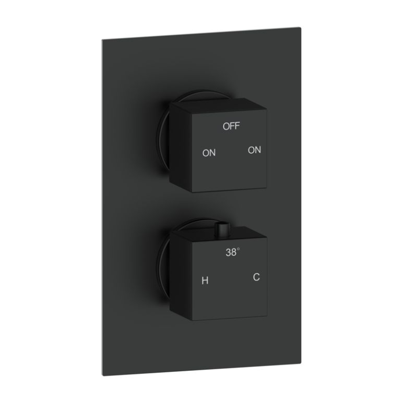 Opulent Parker Thermostatic Two Outlet Twin Shower Valve - Matt Black (OBC108591)