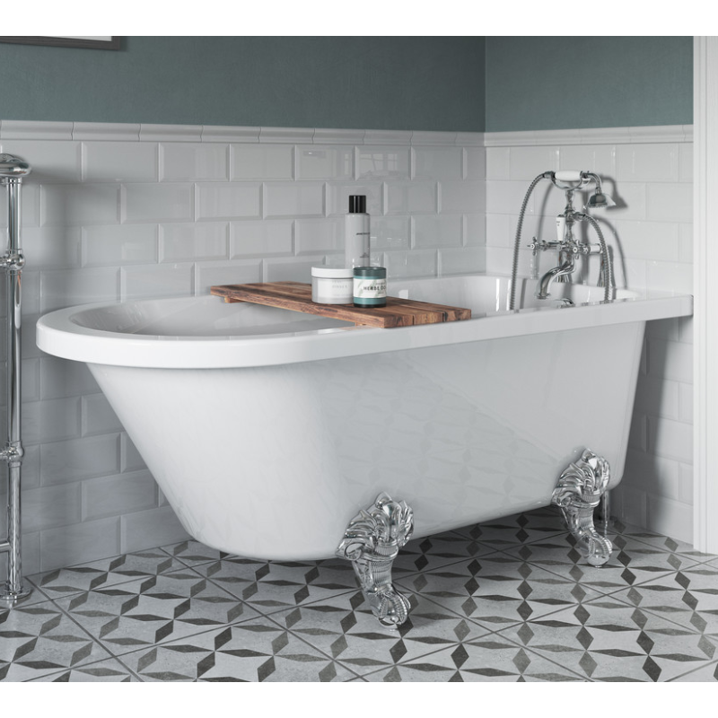 Opulent Perry Freestanding 1500x750x650mm Two Tap Hole Corner Bath with Feet (OBC102821)