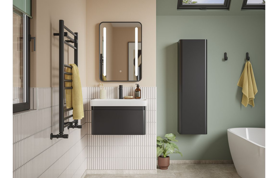 Opulent Pierford 350mm Wall Hung 1 Door Tall Unit - Matt Black (OBC108926)