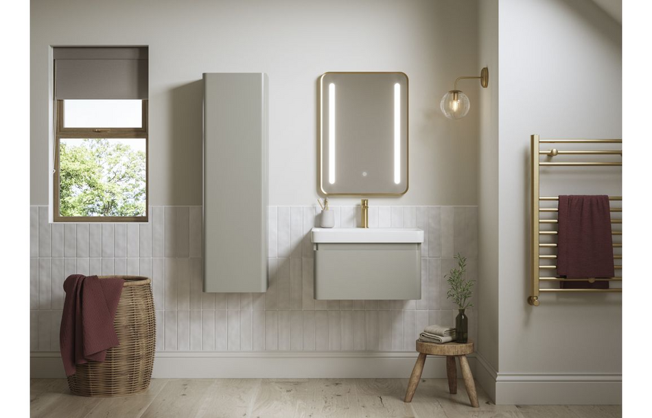 Opulent Pierford 350mm Wall Hung 1 Door Tall Unit - Matt Latte (OBC108925)