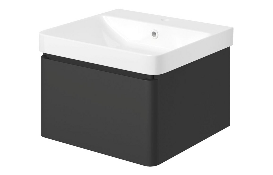 Opulent Pierford 500mm Wall Hung 1 Drawer Basin Unit and Basin - Matt Black (OBC108933)