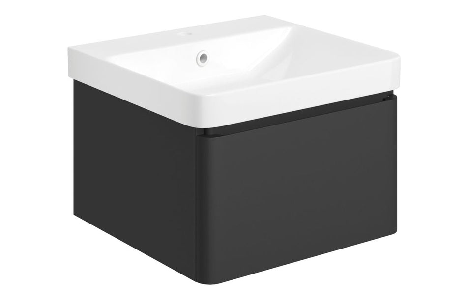 Opulent Pierford 500mm Wall Hung 1 Drawer Basin Unit and Basin - Matt Black (OBC108933)