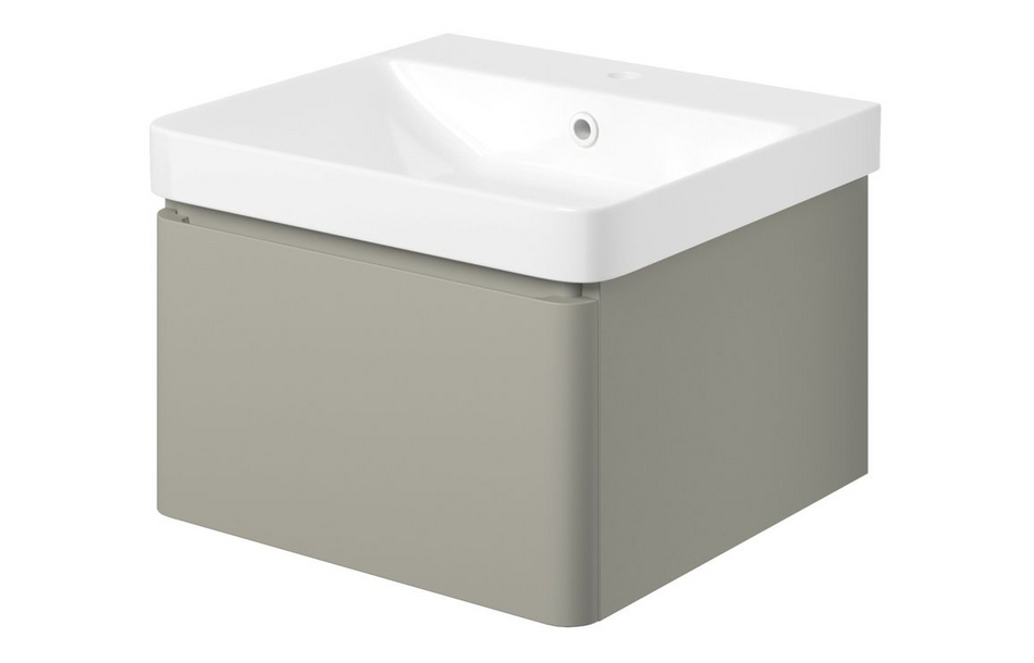 Opulent Pierford 500mm Wall Hung 1 Drawer Basin Unit and Basin - Matt Latte (OBC108930)