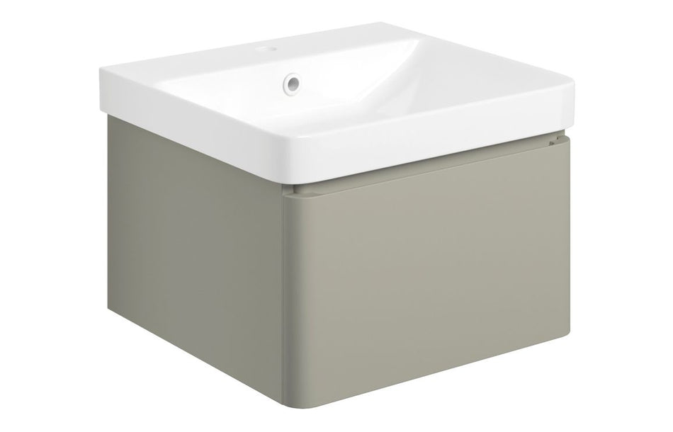 Opulent Pierford 500mm Wall Hung 1 Drawer Basin Unit and Basin - Matt Latte (OBC108930)
