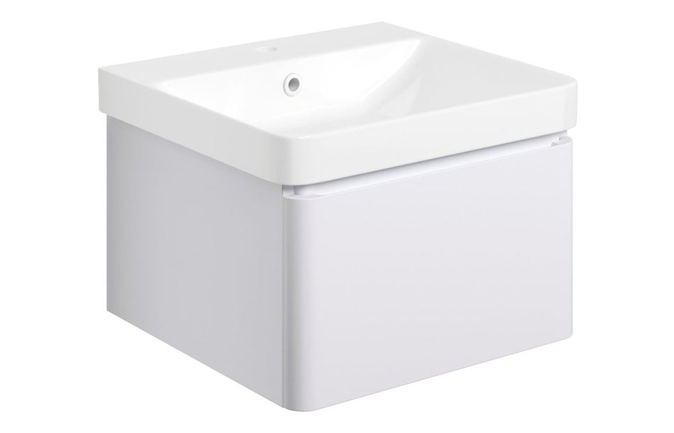 Opulent Pierford 500mm Wall Hung 1 Drawer Basin Unit and Basin - Matt White (OBC108927)
