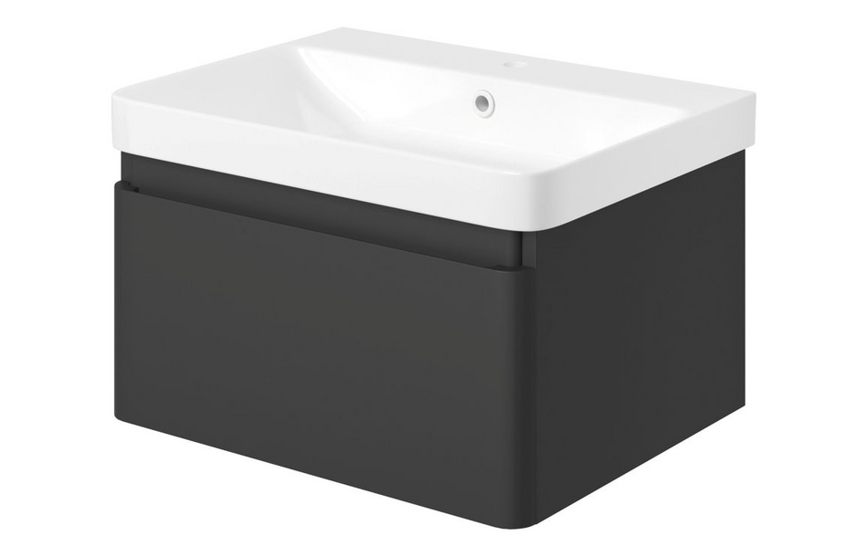 Opulent Pierford 605mm Wall Hung 1 Drawer Basin Unit and Basin - Matt Black (OBC108934)
