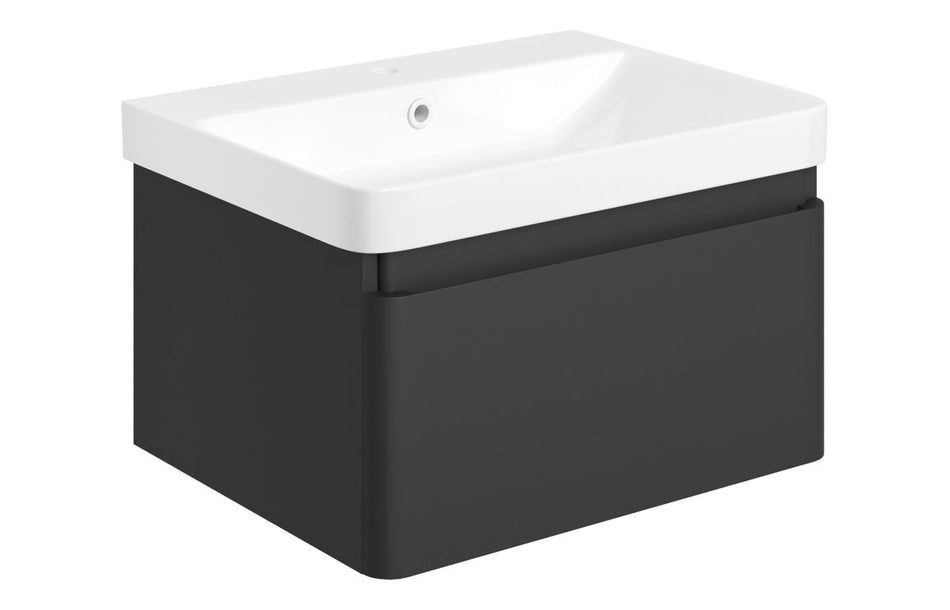 Opulent Pierford 605mm Wall Hung 1 Drawer Basin Unit and Basin - Matt Black (OBC108934)