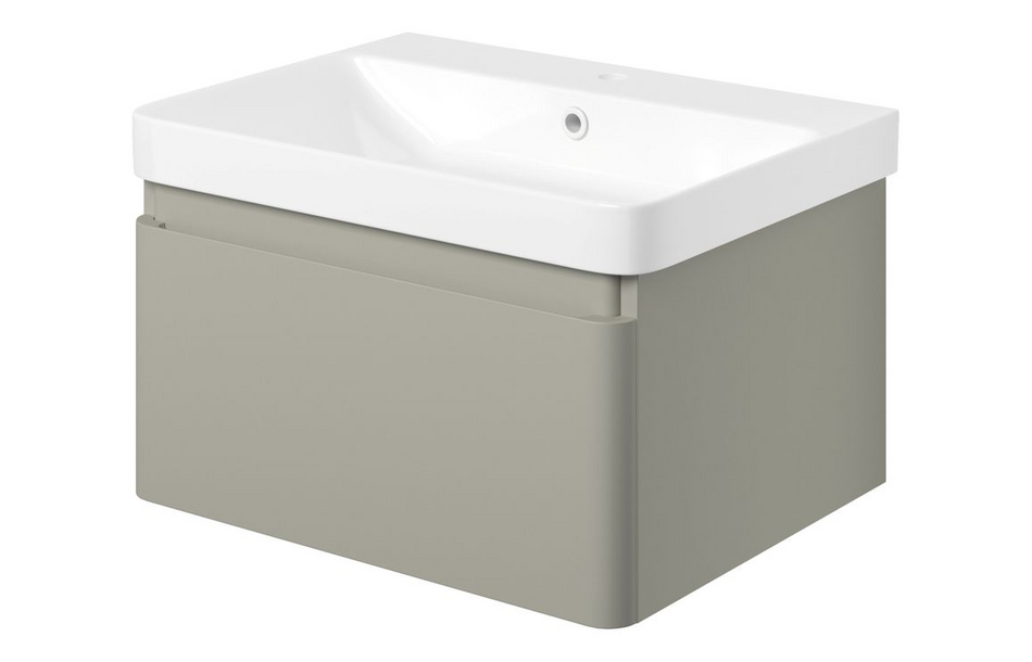 Opulent Pierford 605mm Wall Hung 1 Drawer Basin Unit and Basin - Matt Latte (OBC108931)