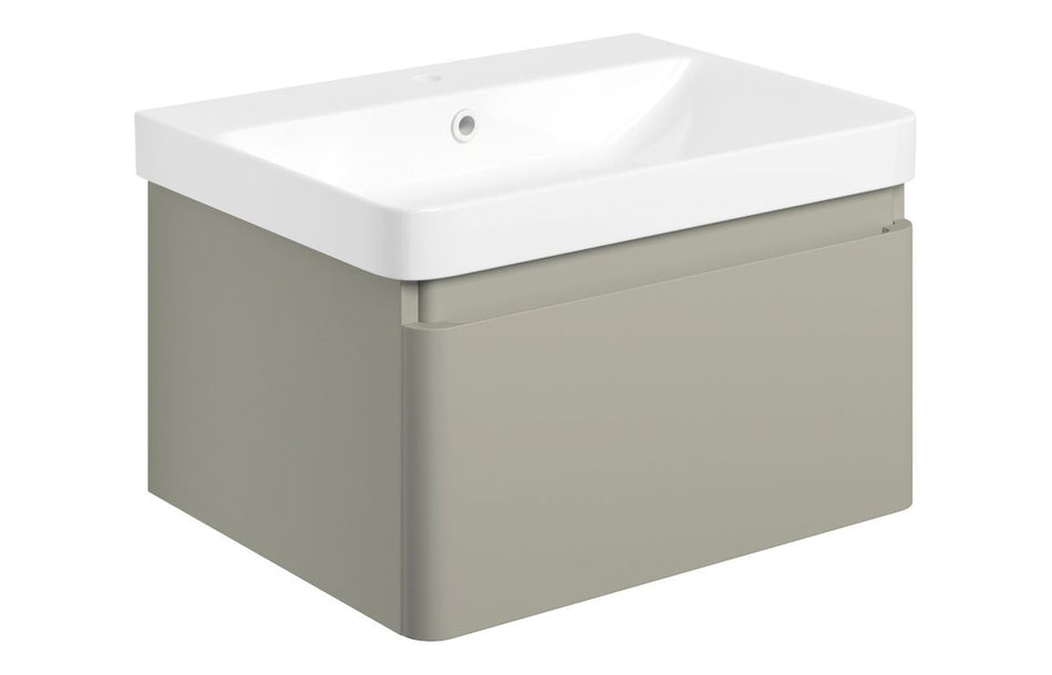 Opulent Pierford 605mm Wall Hung 1 Drawer Basin Unit and Basin - Matt Latte (OBC108931)