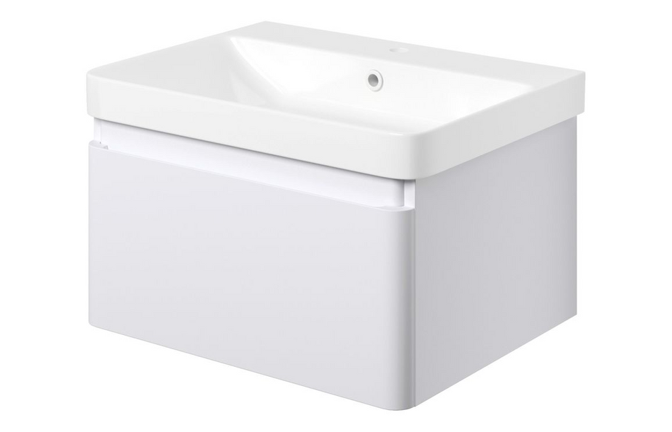 Opulent Pierford 605mm Wall Hung 1 Drawer Basin Unit and Basin - Matt White (OBC108928)