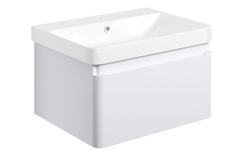 Opulent Pierford 605mm Wall Hung 1 Drawer Basin Unit and Basin - Matt White (OBC108928)
