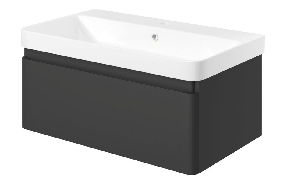 Opulent Pierford 805mm Wall Hung 1 Drawer Basin Unit and Basin - Matt Black (OBC108935)