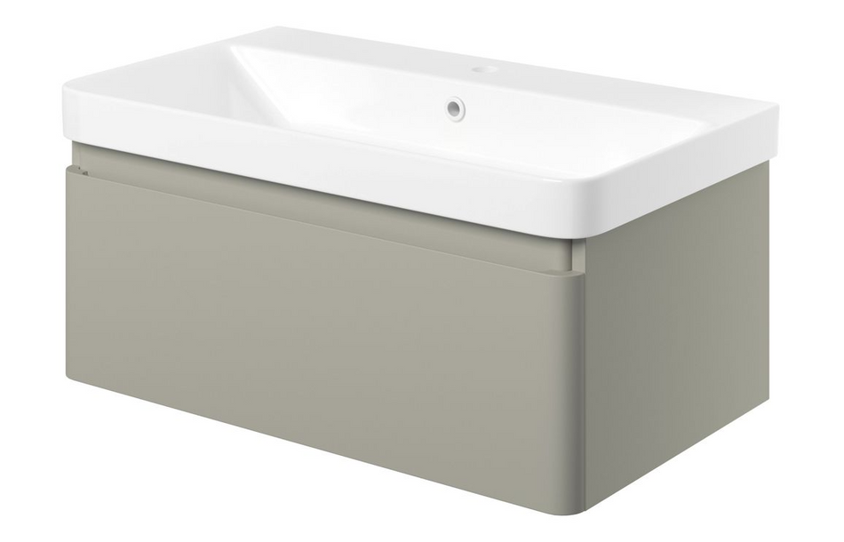 Opulent Pierford 805mm Wall Hung 1 Drawer Basin Unit and Basin - Matt Latte (OBC108932)