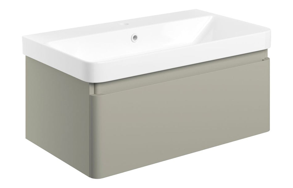 Opulent Pierford 805mm Wall Hung 1 Drawer Basin Unit and Basin - Matt Latte (OBC108932)