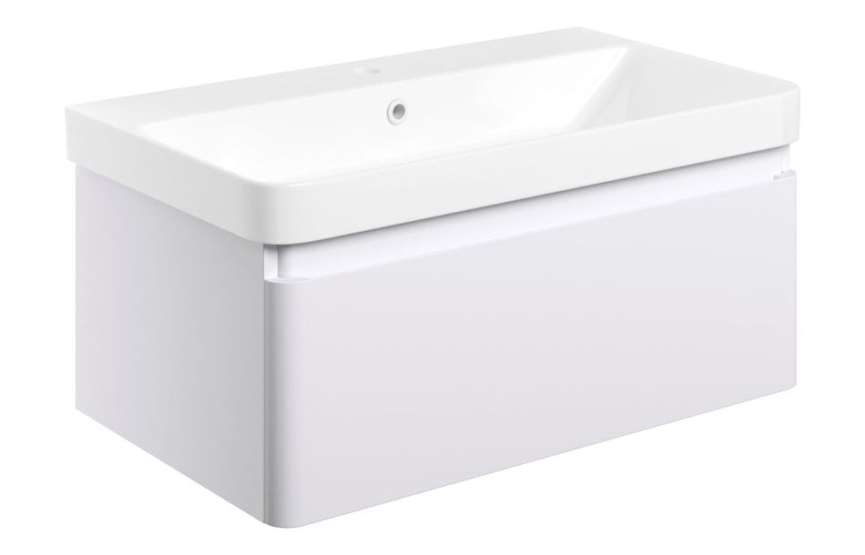 Opulent Pierford 805mm Wall Hung 1 Drawer Basin Unit and Basin - Matt White (OBC108929)