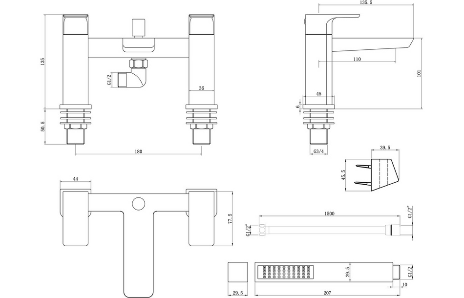 Opulent Plitvice Bath Shower Mixer - Matt Black (OBC105794)