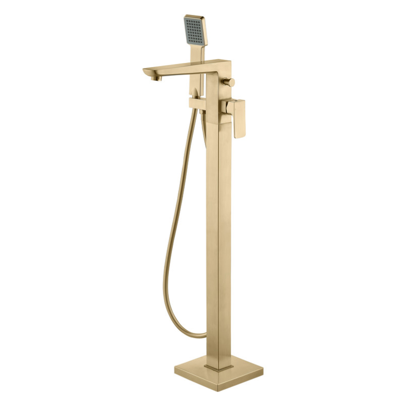 Opulent Plitvice Floor Standing Bath Shower Mixer - Brushed Brass (OBC105811)