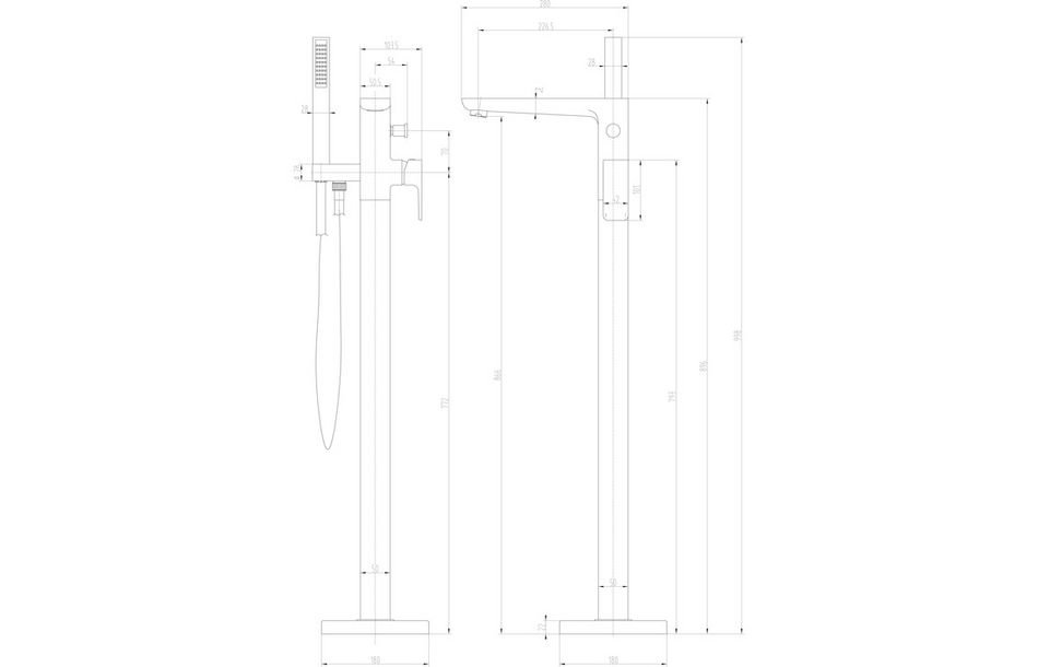 Opulent Plitvice Floor Standing Bath Shower Mixer - Matt Black (OBC105798)