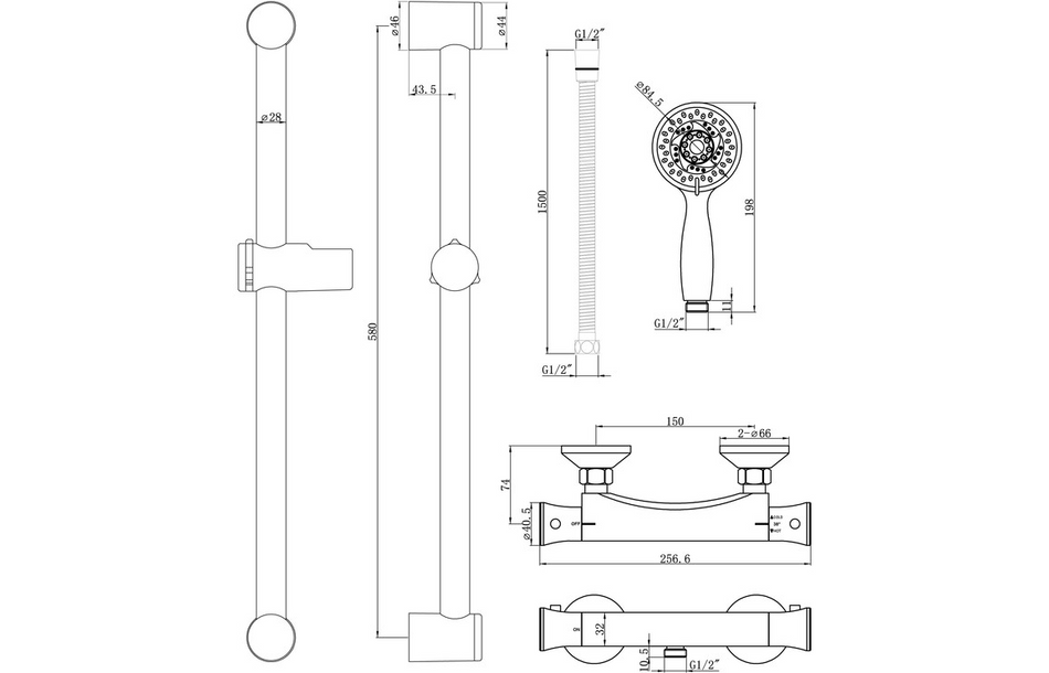Opulent Profile Low Pressure Thermostatic Bar Mixer Shower - Chrome (OBC105828)