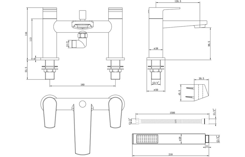 Opulent Rhine Bath Shower Mixer - Chrome (OBC105742)