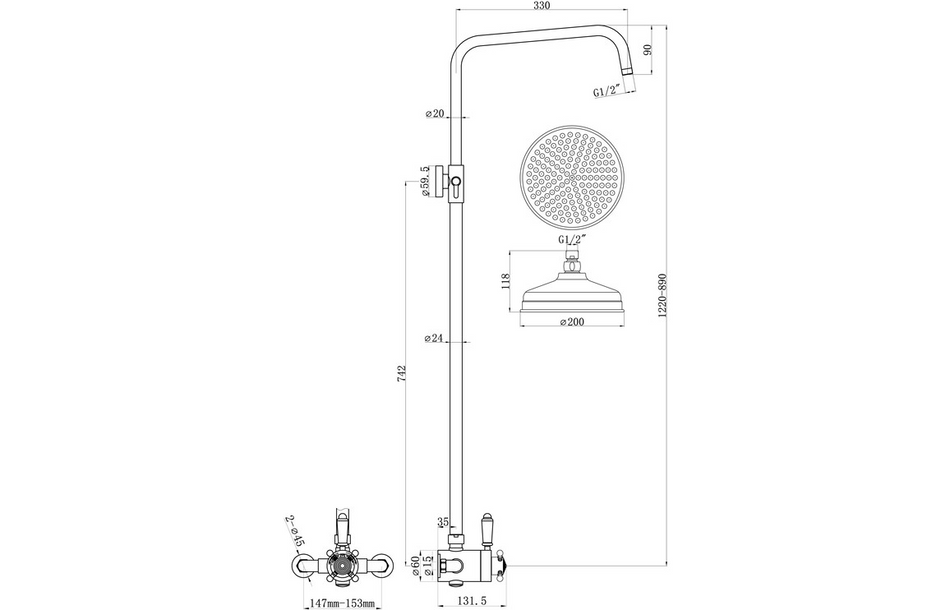 Opulent Rosefield Concentric Single Outlet Shower Valve and Overhead Kit Pack 2 - Chrome (OBC105834)