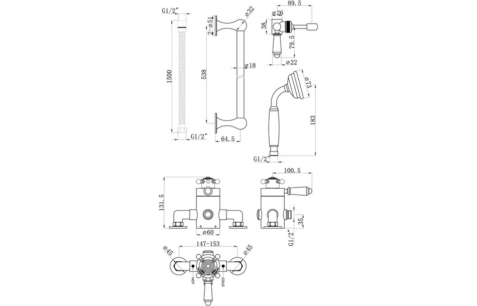 Opulent Rosefield Concentric Single Outlet Shower Valve and Riser Kit Pack 1 - Chrome (OBC105833)