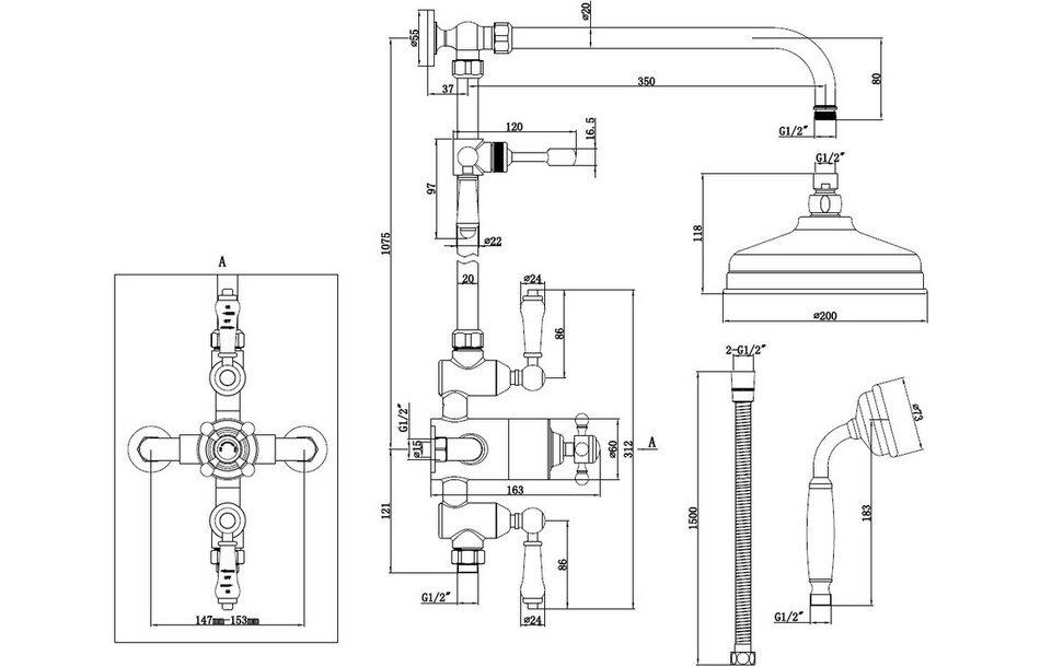 Opulent Rosefield Thermostatic Shower Kit - Brushed Brass (OBC106787)