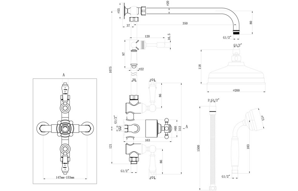 Opulent Rosefield Thermostatic Shower Kit - Chrome (OBC105885)