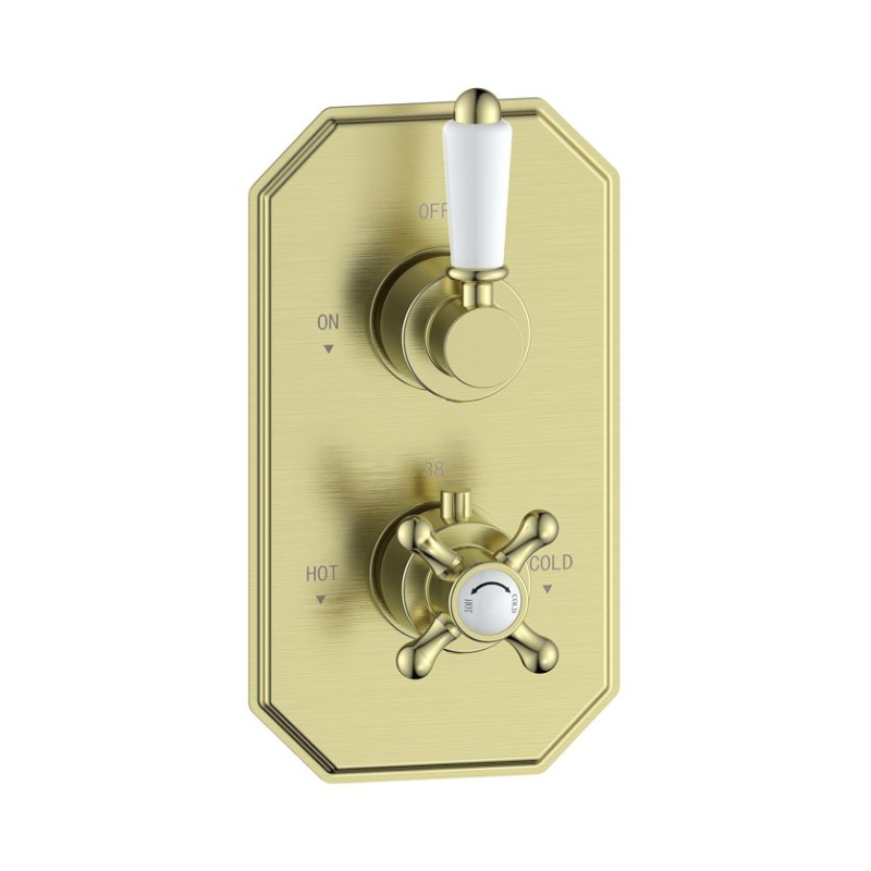 Opulent Rosefield Traditional Lever Thermostatic Single Outlet Shower Valve - Brushed Brass (OBC116274)