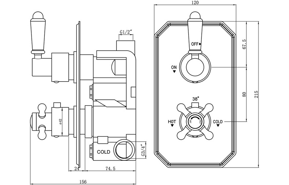 Opulent Rosefield Traditional Lever Thermostatic Single Outlet Shower Valve - Chrome (OBC105883)