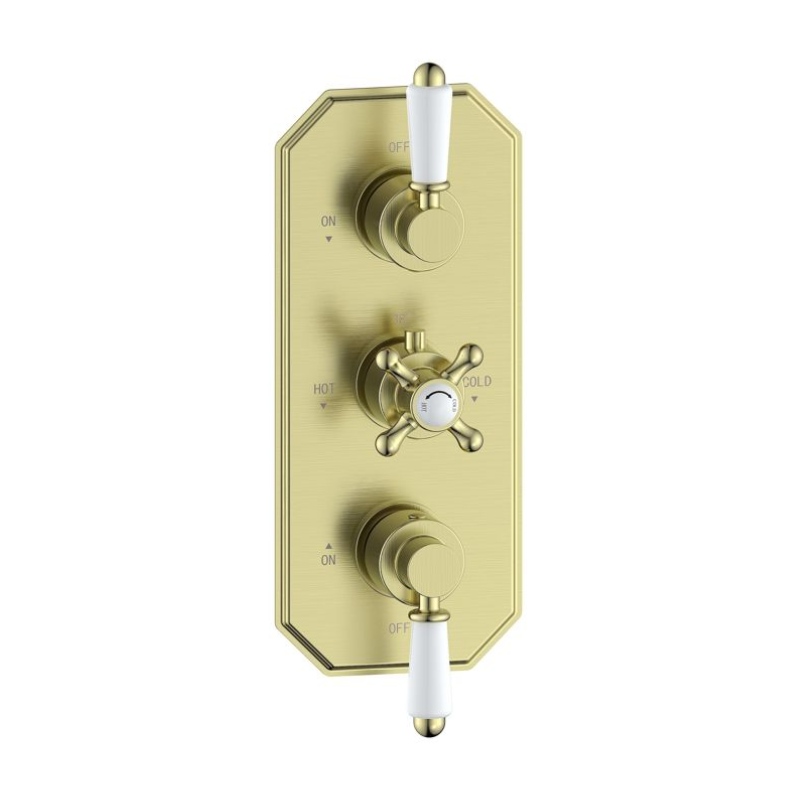 Opulent Rosefield Traditional Lever Thermostatic Two Outlet Shower Valve - Brushed Brass (OBC116275)