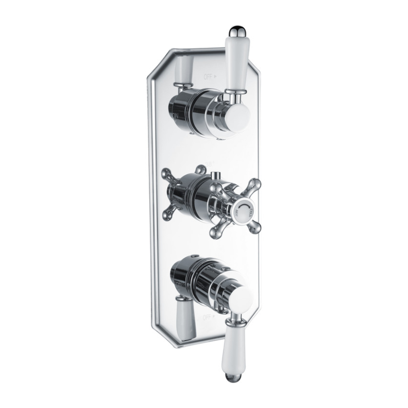 Opulent Rosefield Traditional Lever Thermostatic Two Outlet Shower Valve - Chrome (OBC105882)