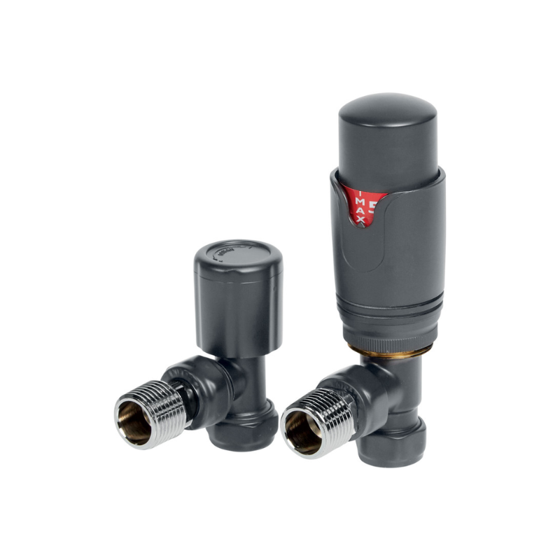 Opulent Round Thermostatic Anthracite Radiator Valves - Angled (OBC104995)