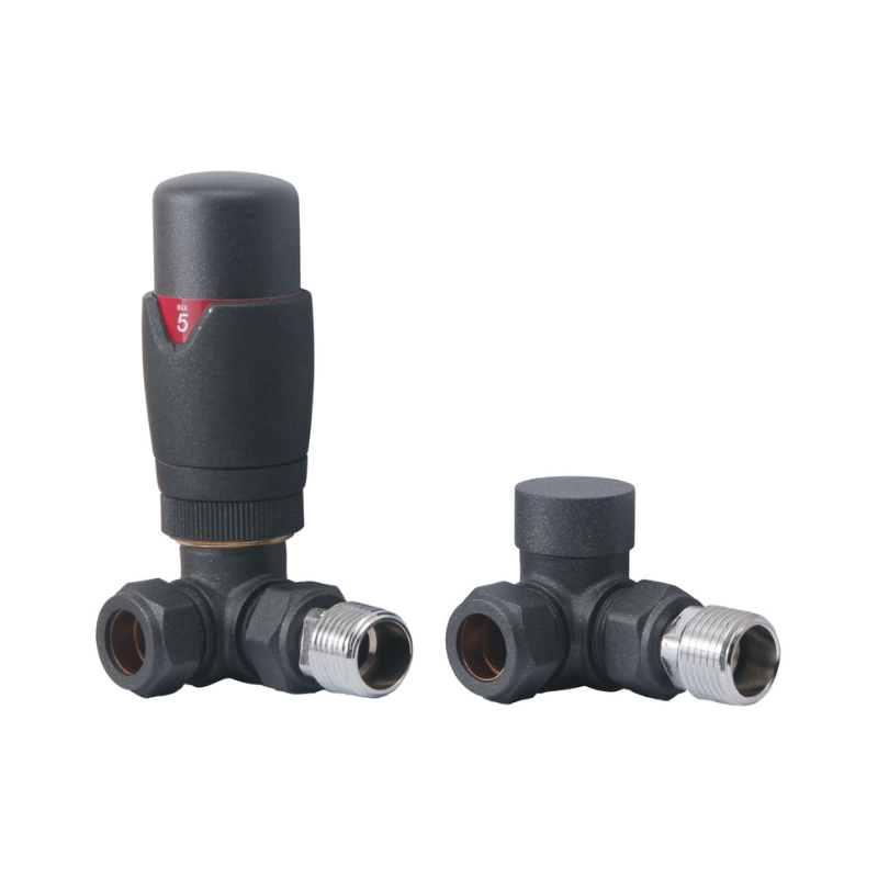 Opulent Round Thermostatic Anthracite Radiator Valves - Corner (OBC104997)