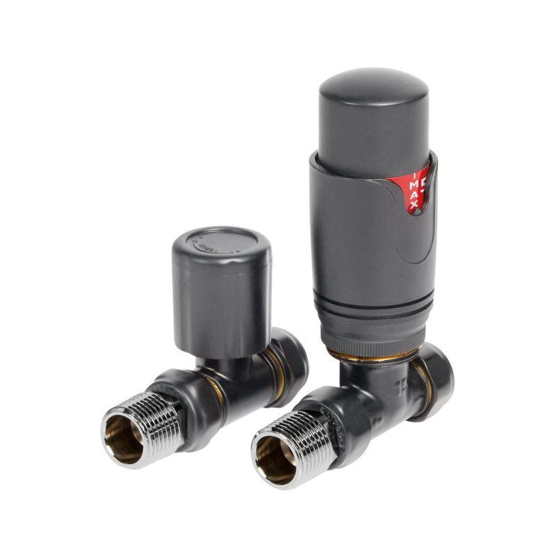 Opulent Round Thermostatic Anthracite Radiator Valves - Straight (OBC104996)