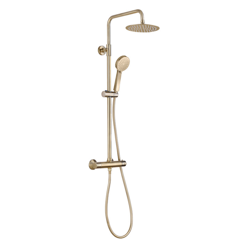 Opulent Round Thermostatic Bar Mixer with Riser Kit - Brushed Brass (OBC111607)