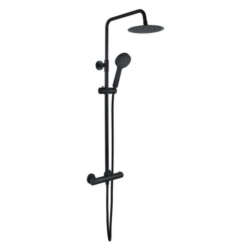 Opulent Round Thermostatic Bar Mixer with Riser Kit - Matt Black (OBC111606)