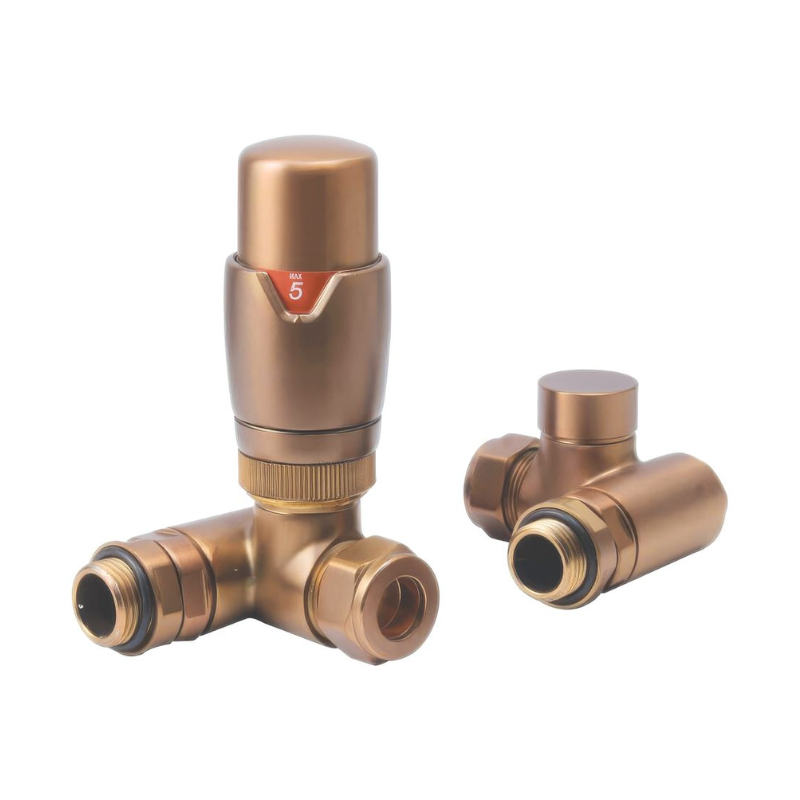 Opulent Round Thermostatic Brushed Bronze Radiator Valves - Corner (OBC108865)
