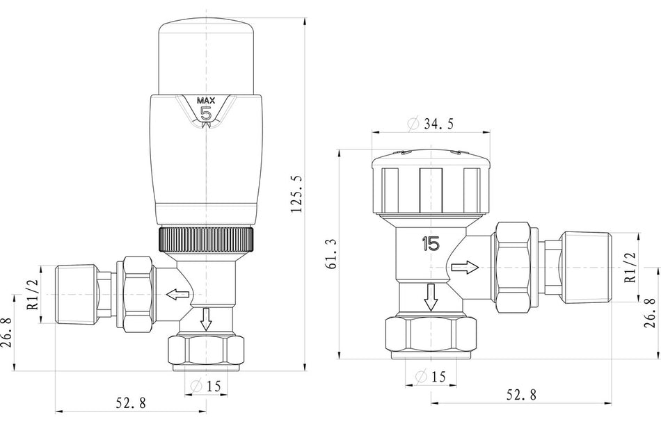 Opulent Round Thermostatic Chrome Radiator Valves - Angled (OBC103021)