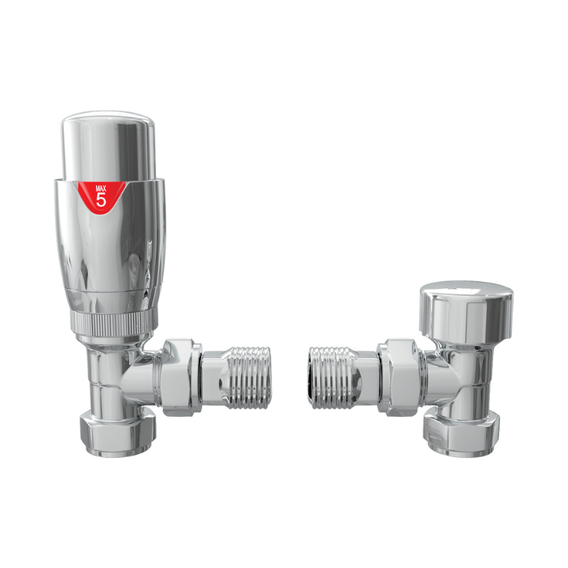 Opulent Round Thermostatic Chrome Radiator Valves - Angled (OBC103021)