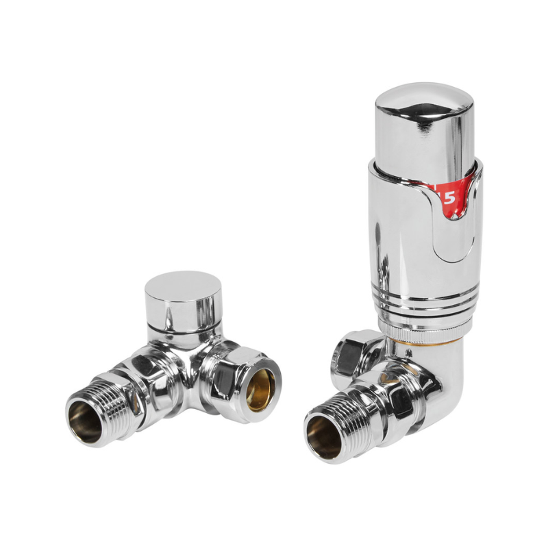 Opulent Round Thermostatic Chrome Radiator Valves - Corner (OBC104993)