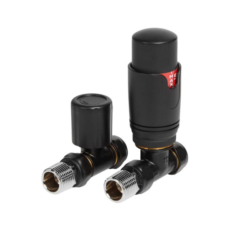 Opulent Round Thermostatic Matt Black Radiator Valves - Straight (OBC105000)