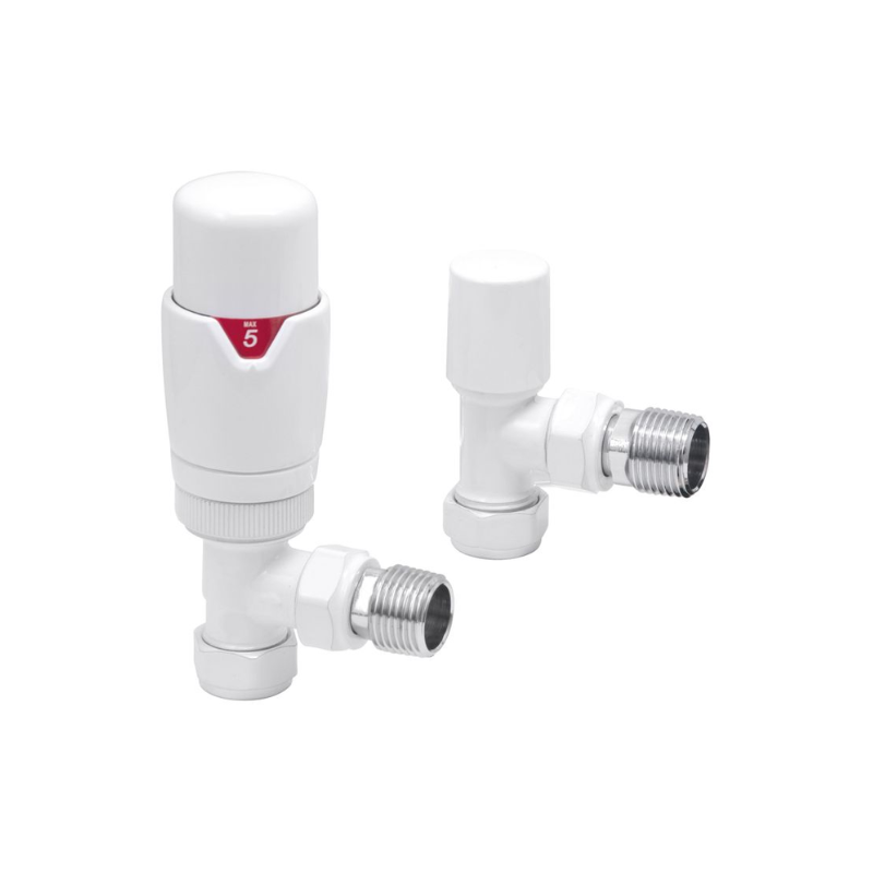 Opulent Round Thermostatic White Radiator Valves - Angled (OBC105003)
