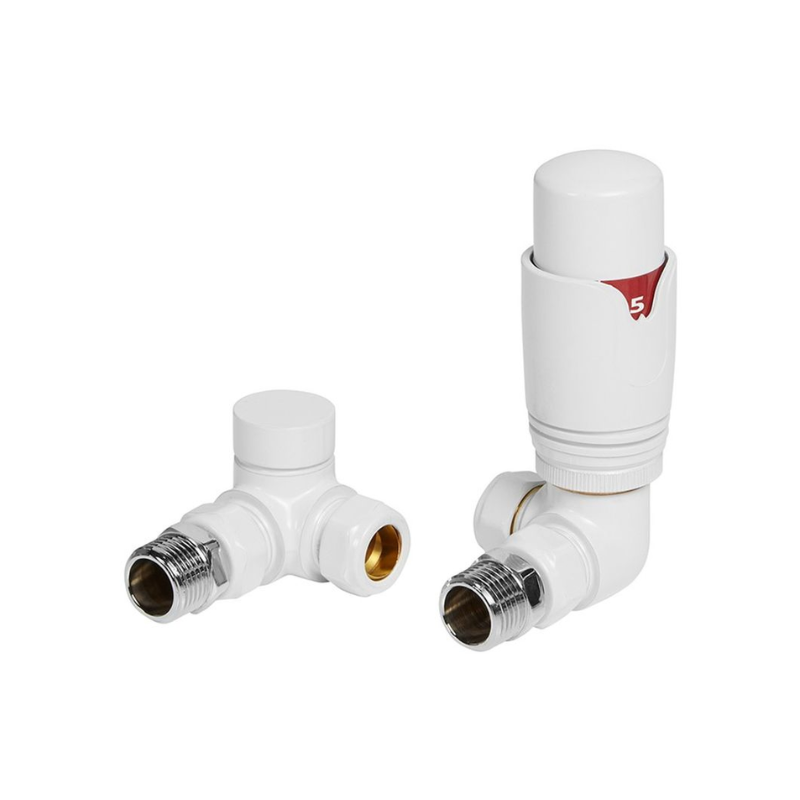 Opulent Round Thermostatic White Radiator Valves - Corner (OBC105004)