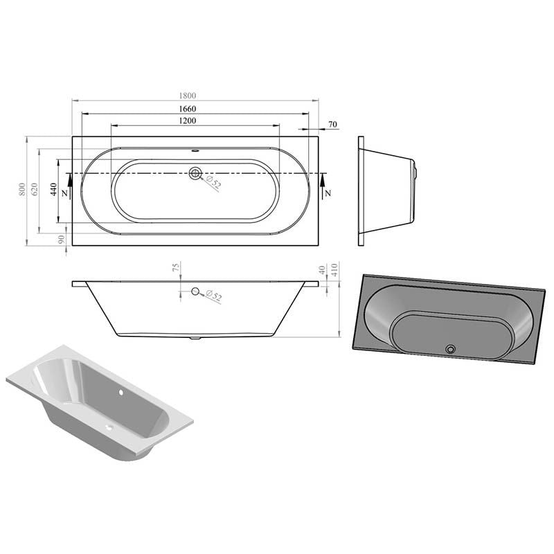 Opulent Sinatra Round Double End 1800x800x550mm Bath with Legs (OBC105645)