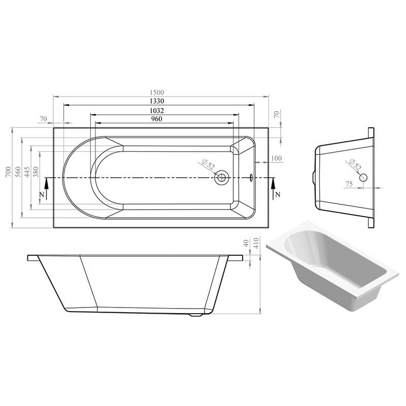 Opulent Sinatra Round Single End 1500x700x550mm Bath with Legs (OBC105628)