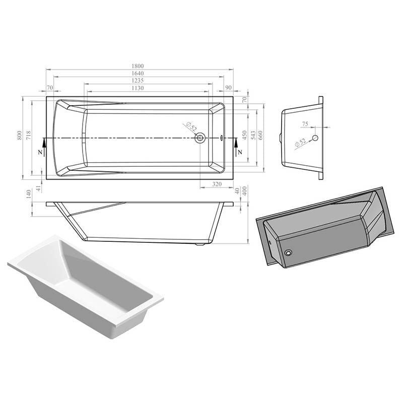 Opulent Sinatra Round Single End 1800x800x550mm Bath with Legs (OBC105633)