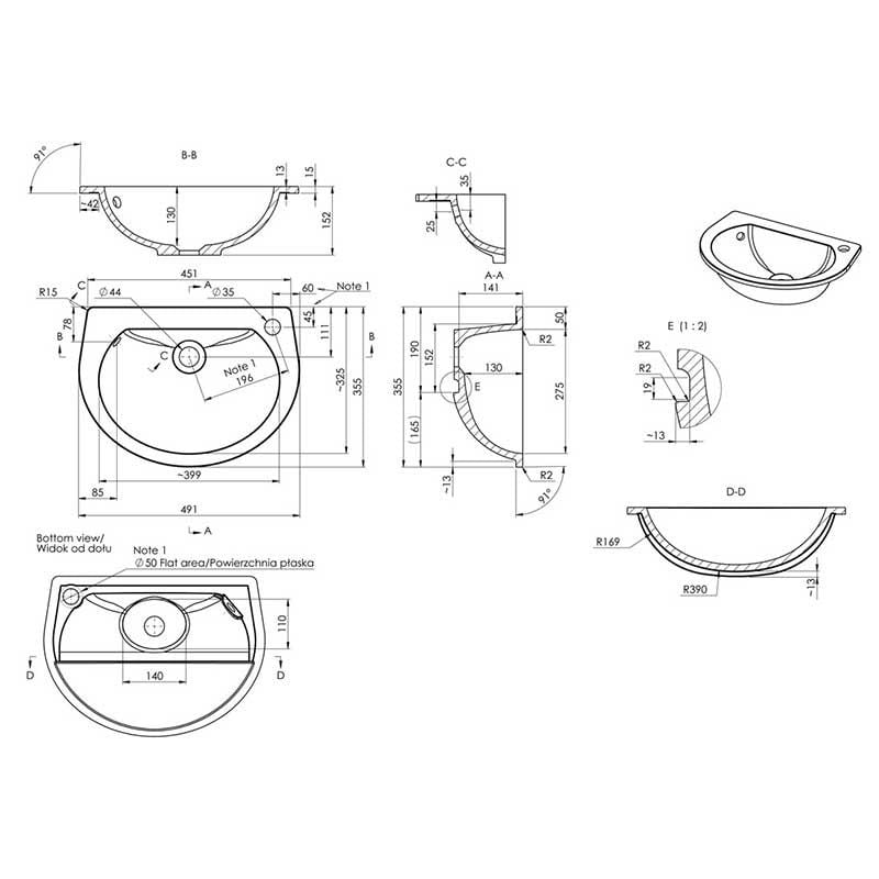 Opulent Space Saver 490x355mm One Tap Hole Semi Recessed Basin (OBC1760)